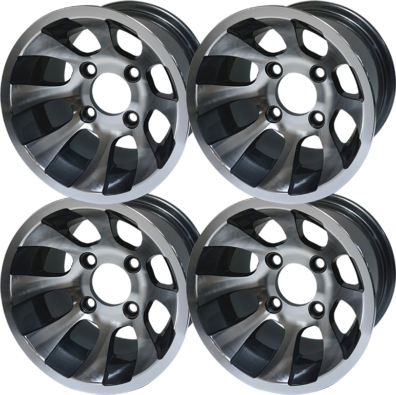 STEELENG 10″ Revolver Machined/Gunmetal Wheel – Aluminum Alloy — set of 4 pack shot (SKU WH1010)