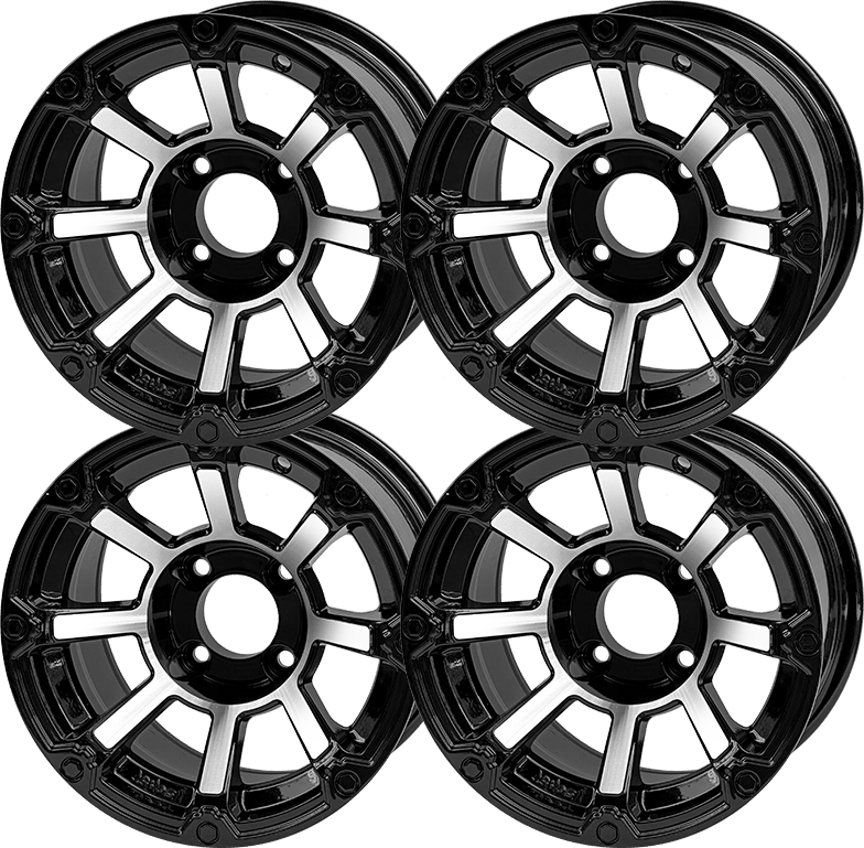 STEELENG 12″ Cyclops Machined/Black Wheel - Aluminum Alloy — set of 4 pack shot (SKU WH1260)