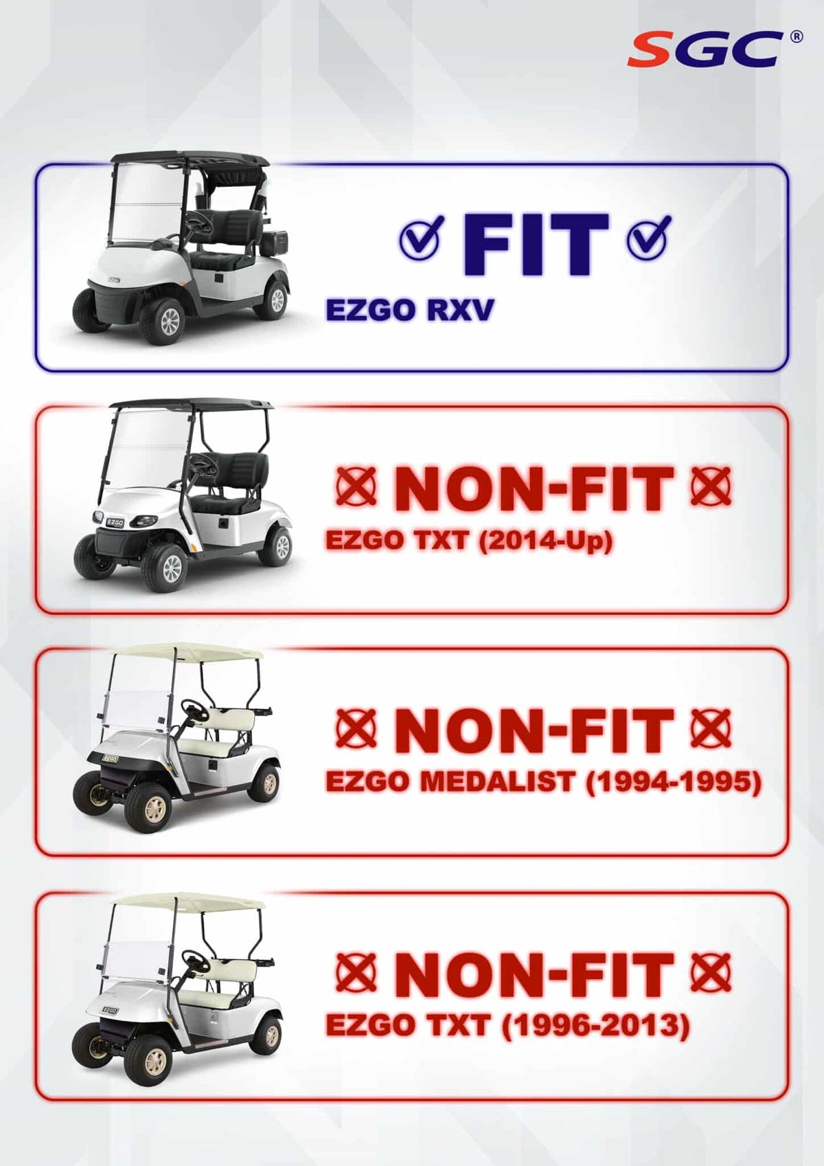 STEELENG Windshield Tinted Foldable for EZGO RXV (2008-2022) — compatibility / detail (SKU WSRX01)