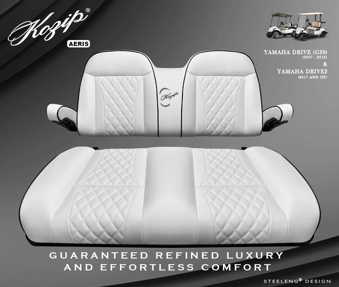 STEELENG Kozip (AERIS) Front Seat Cushion Set, White Base with Black Piping, White Cross Stitch — second view, part SCYM08