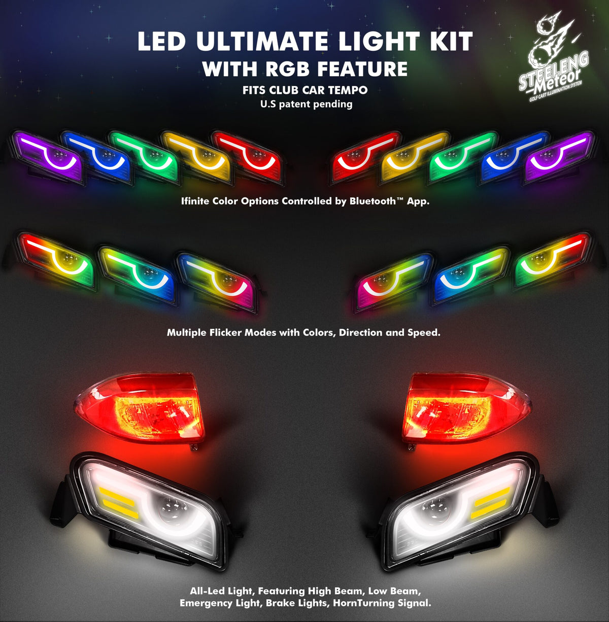 STEELENG Meteor LED ULTIMATE Light Kit for Club Car Tempo (12 Volt) — alternate view, part LITP03
