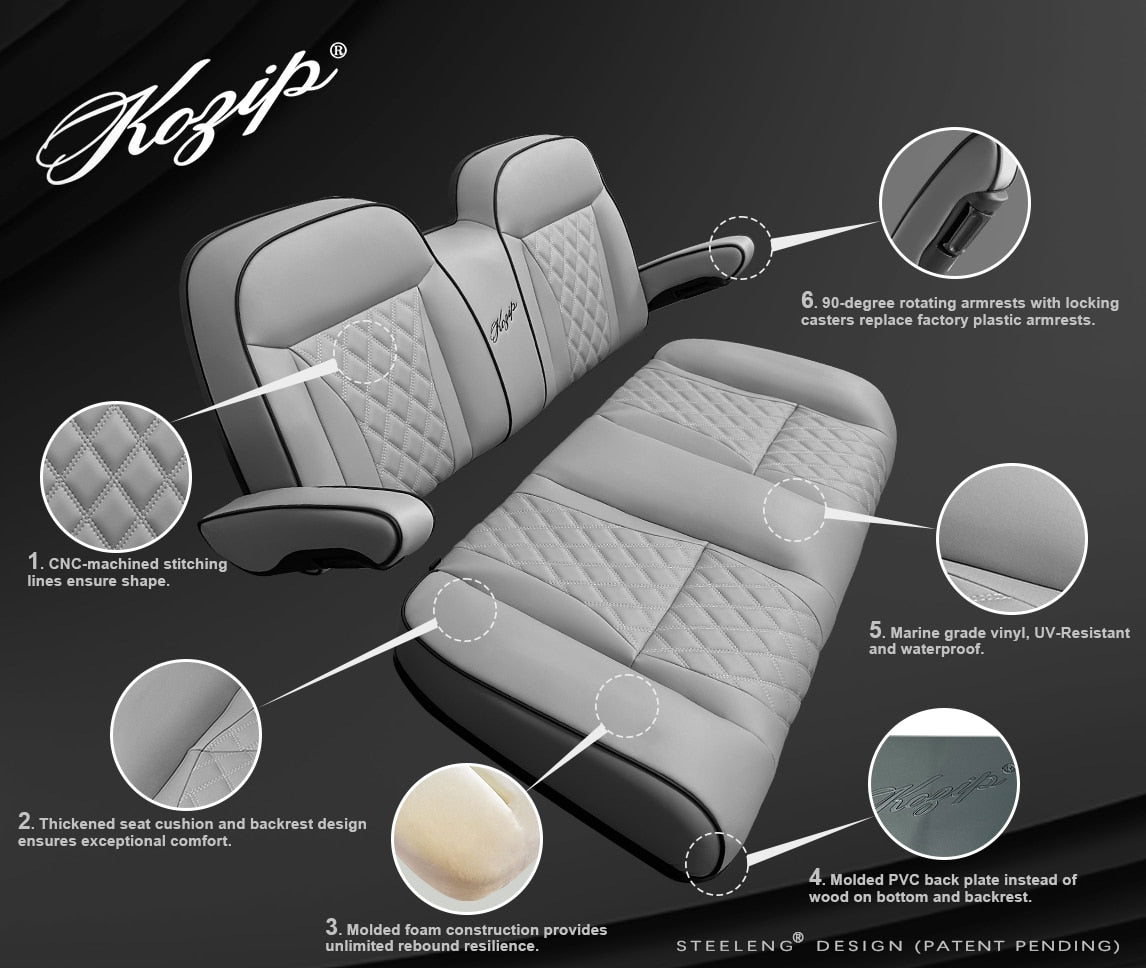 STEELENG Kozip (AERIS) Front Seat Cushion Set, Gray Base with Black Piping, Gray Cross Stitch — alternate view, part SCDS11