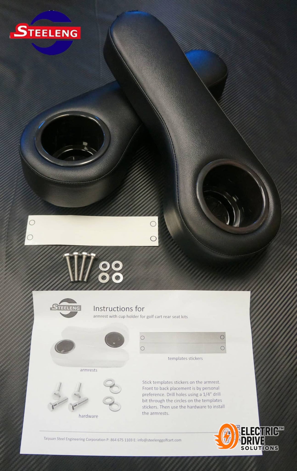 STEELENG Armrest Cushions (Pair) w/ Cup Holders for Rear Seat Kits, Black — Electric Drive Solutions