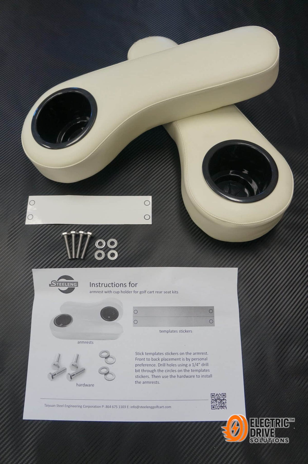 STEELENG Armrest Cushions (Pair) w/ Cup Holders for Rear Seat Kits, White — Electric Drive Solutions
