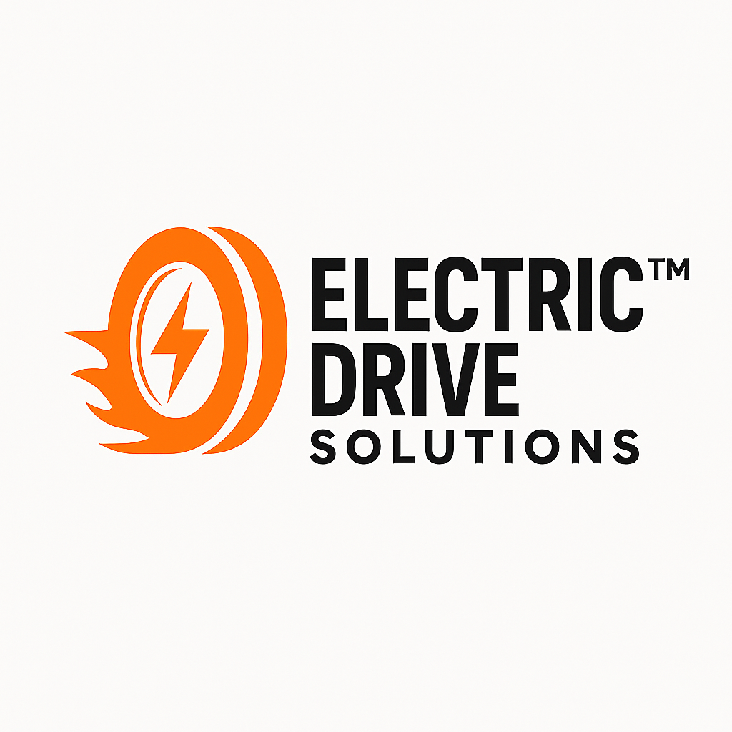 Logo of Electric Drive Solutions with an orange circular design and black text on a white background