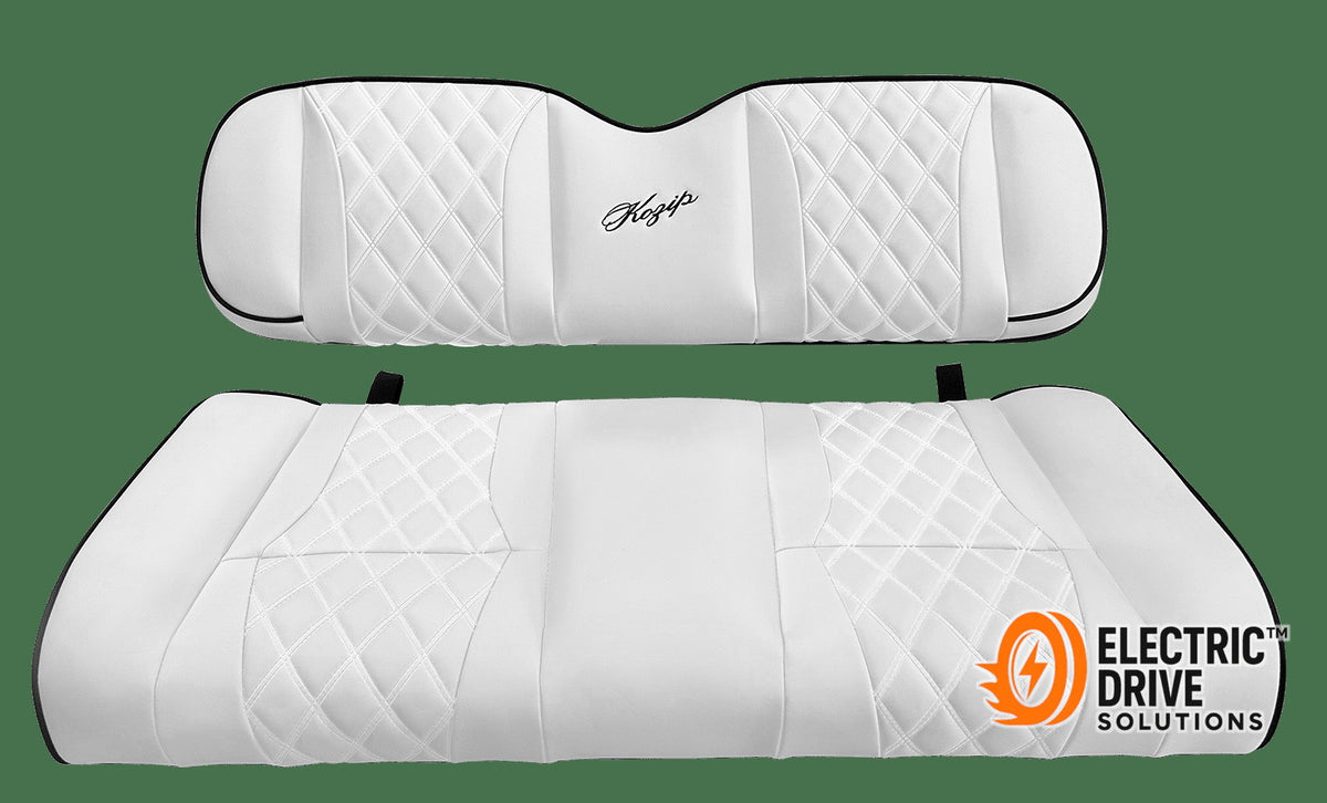 STEELENG Kozip Rear Seat Cushion Set, White Base with Black Piping, White Cross Stitch, Universal — Electric Drive Solutions