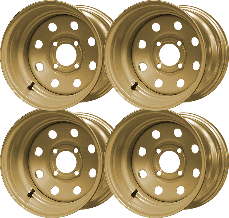 STEELENG 12″ Steel Wheel – Desert Sand – 8 Holes — set of 4 pack shot (SKU SW1203)