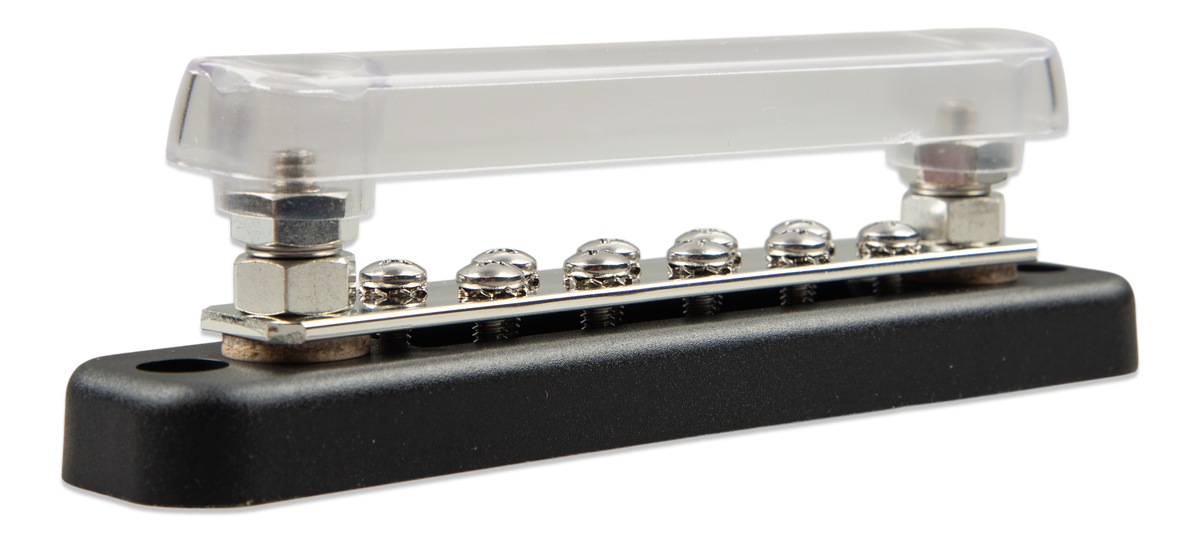 Victron Busbar 150A 2P with 10 screws +cover — Victron OEM alternate angle (SKU VBB115021020)