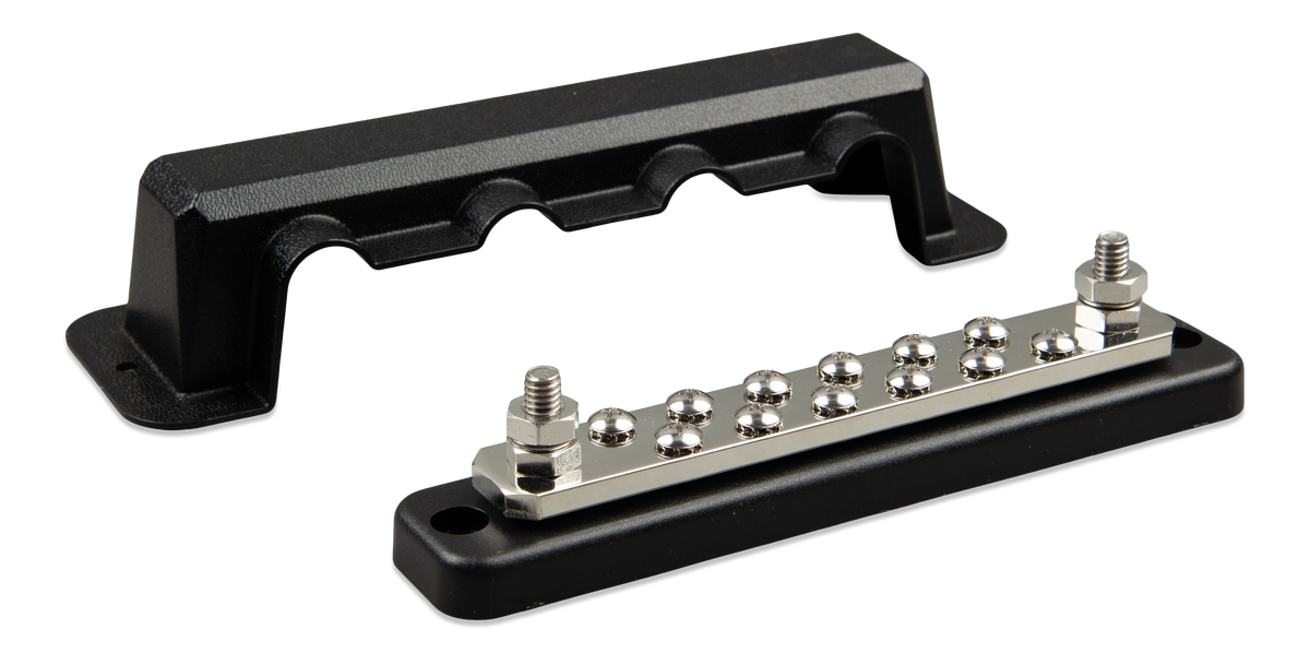 Victron Busbar 250A 2P with 12 screws +cover — Victron OEM alternate angle (SKU VBB125021220)