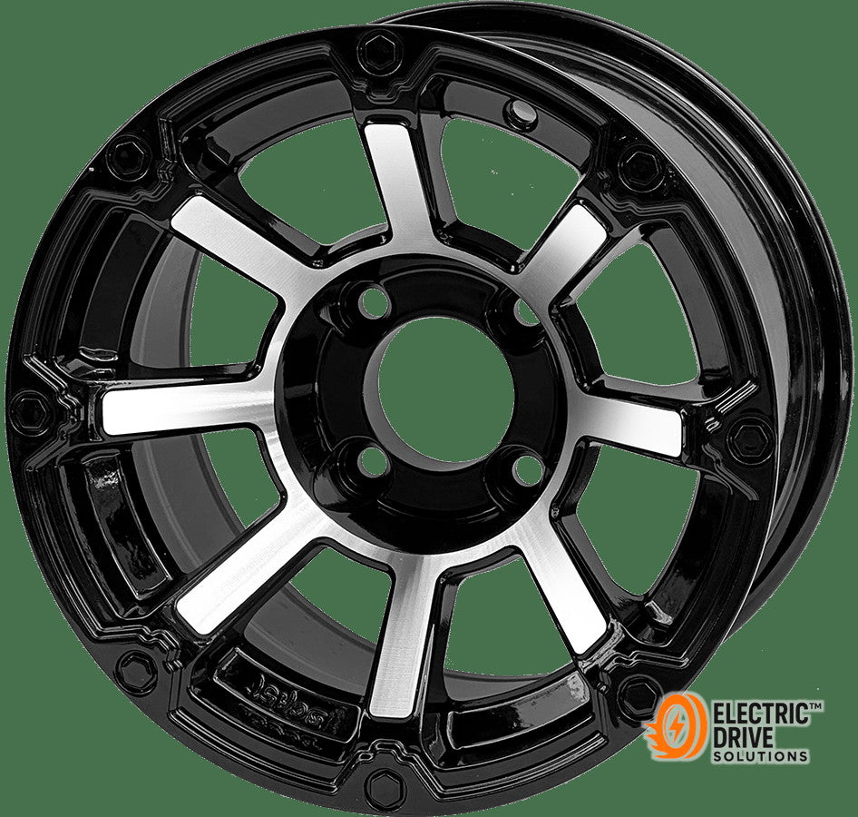 STEELENG 12-inch Cyclops Machined/Black, Mounted Set of 4 — Electric Drive Solutions