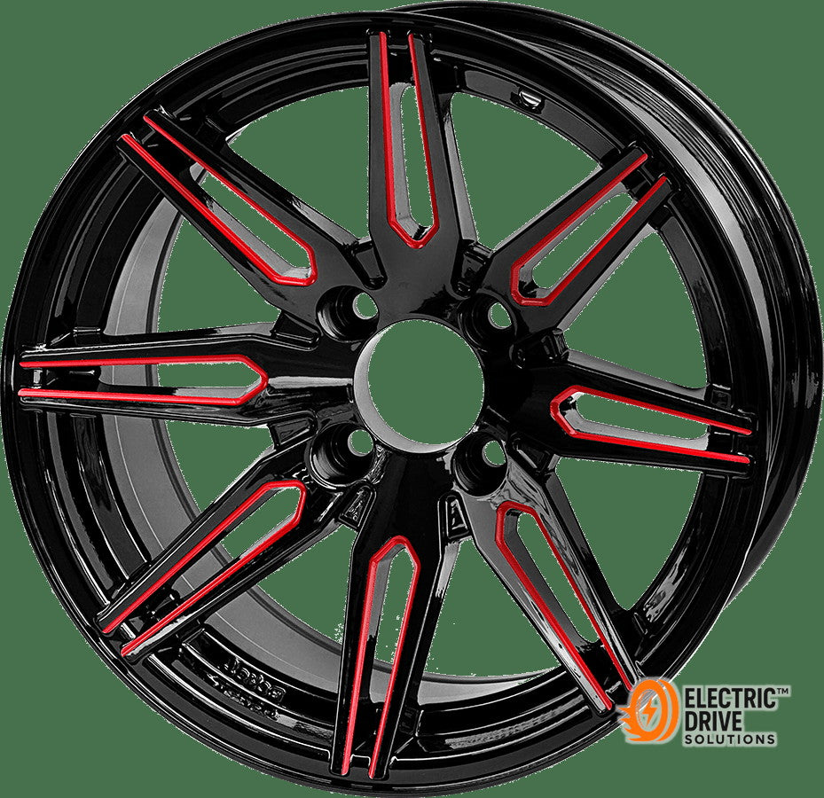 STEELENG 14-inch Lynx Glossy Red/Black, Mounted Set of 4 — Electric Drive Solutions