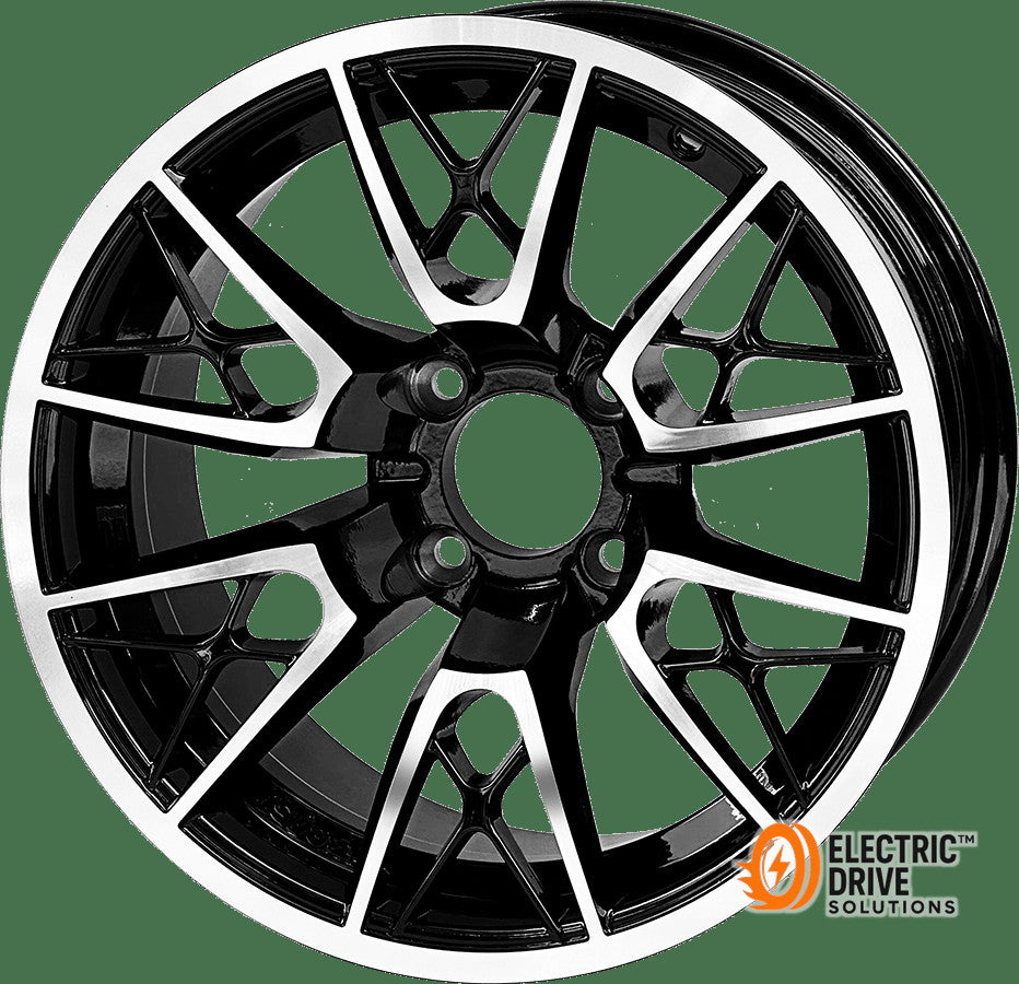 STEELENG 14-inch Saber Tooth Machined Black, Mounted Set of 4 — Electric Drive Solutions