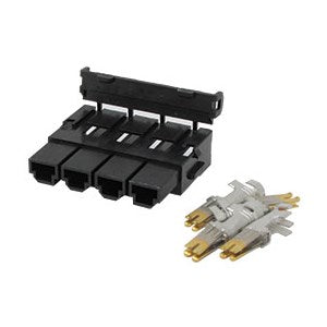 Molex Mini-Fit Sr 4-pin connector kit for Sevcon DC/DC converters—mating plug with crimp terminals and seals for power, ground, enable, and signal leads.