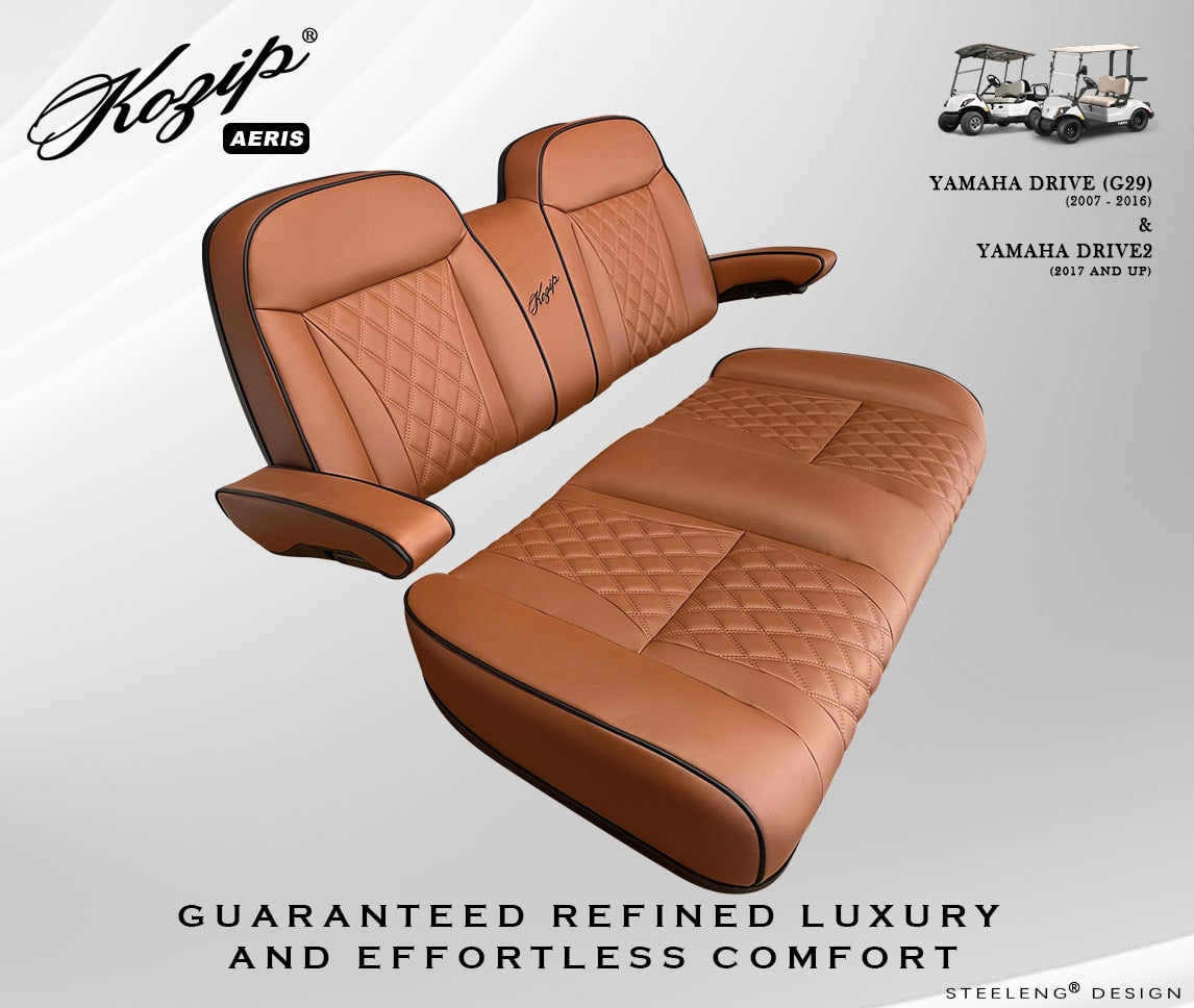 STEELENG Kozip (AERIS) Front Seat Cushion Set, Brown Base with Black Piping, Brown Cross — alternate view, part SCYM09