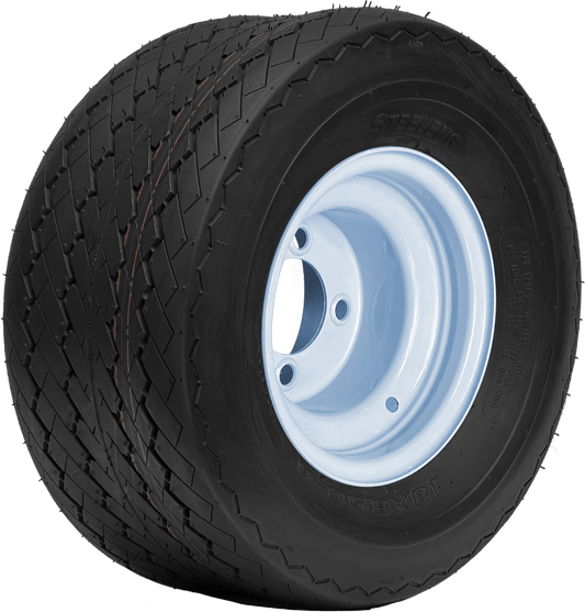STEELENG 8″ White Steel Wheel + 18x8.5-8 Sawtooth Tire Combo — mounted wheel+tire combo photo (SW0802+TR0804)