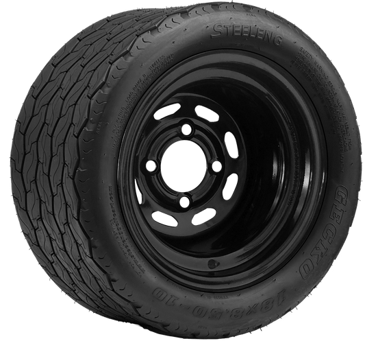STEELENG 10″ Black Steel Wheel + 18x8.5-10 Gecko Street Tire Combo — mounted wheel+tire combo photo (SW1001+TR1001)