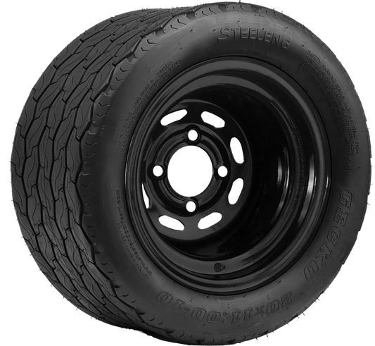 STEELENG 10″ Black Steel Wheel + 22x11-10 Gecko Street Tire Combo — mounted wheel+tire combo photo (SW1001+TR1002)