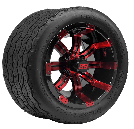 STEELENG 12″ Tempest Red/Black Wheel + 20x10-12 Gecko Street Tire Combo — mounted wheel+tire combo photo (WH1235+TR1201)