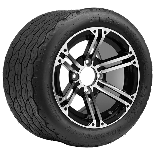 STEELENG 12″ Terminator Machined/Black Wheel + 20x10-12 Gecko Street Tire Combo — mounted wheel+tire combo photo (WH1239+TR1201)