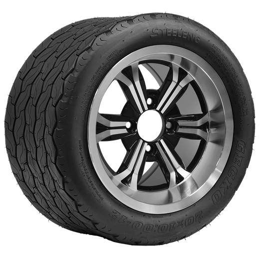 STEELENG 12″ Transformer Machined/Black Wheel + 20x10-12 Gecko Street Tire Combo — mounted wheel+tire combo photo (WH1240+TR1201)