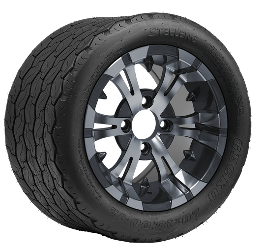 STEELENG 12″ Vampire Machined/Gunmetal Wheel + 20x10-12 Gecko Street Tire Combo — mounted wheel+tire combo photo (WH1244+TR1201)