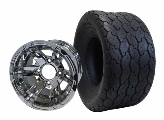 STEELENG 10″ Bulldog Chrome Wheel + 18x8.5-10 Gecko Street Tire Combo — mounted wheel+tire combo photo (WH1002+TR1001)