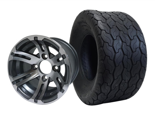 STEELENG 10″ Bulldog Machined/Gunmetal Wheel + 22x11-10 Gecko Street Tire Combo — mounted wheel+tire combo photo (WH1003+TR1002)