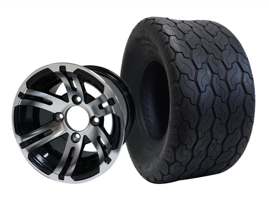 STEELENG 10″ Bulldog Machined/Black Wheel + 18x8.5-10 Gecko Street Tire Combo — mounted wheel+tire combo photo (WH1004+TR1001)