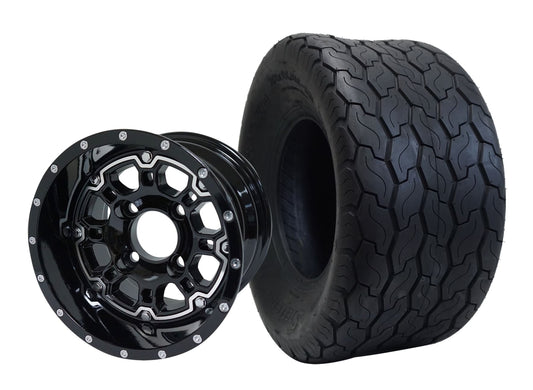 STEELENG 10″ Panther Glossy Black Wheel + 18x8.5-10 Gecko Street Tire Combo — mounted wheel+tire combo photo (WH1007+TR1001)