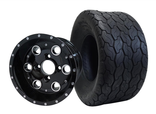 STEELENG 10″ Pioneer Glossy Black Wheel + 22x11-10 Gecko Street Tire Combo — mounted wheel+tire combo photo (WH1008+TR1002)