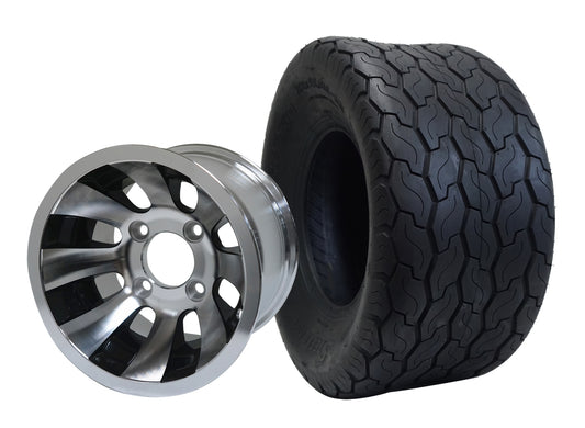 STEELENG 10″ Revolver Machined/Black Wheel + 22x11-10 Gecko Street Tire Combo — mounted wheel+tire combo photo (WH1009+TR1002)