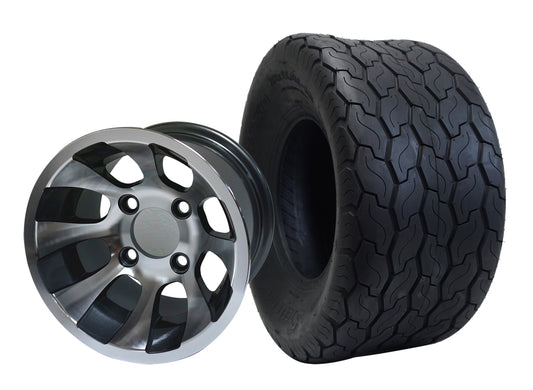 STEELENG 10″ Revolver Machined/Gunmetal Wheel + 22x11-10 Gecko Street Tire Combo — mounted wheel+tire combo photo (WH1010+TR1002)