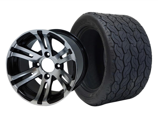 STEELENG 12″ Bulldog Machined/Black Wheel + 20x10-12 Gecko Street Tire Combo — mounted wheel+tire combo photo (WH1202+TR1201)