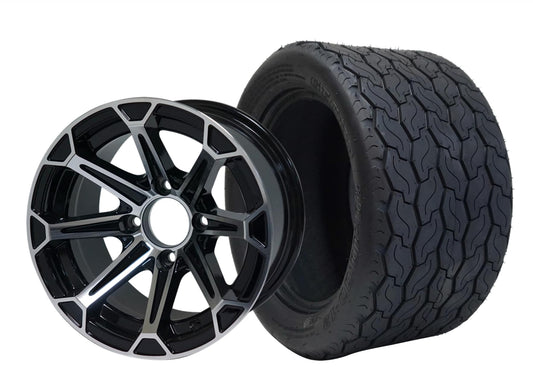 STEELENG 12″ Fang Machined/Black Wheel + 20x10-12 Gecko Street Tire Combo — mounted wheel+tire combo photo (WH1204+TR1201)