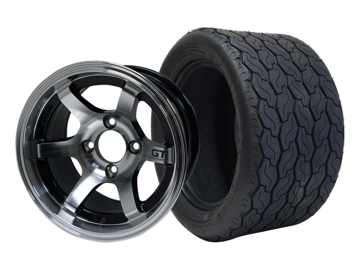 STEELENG 12″ GT Machined/Black Wheel + 20x10-12 Gecko Street Tire Combo — mounted wheel+tire combo photo (WH1209+TR1201)