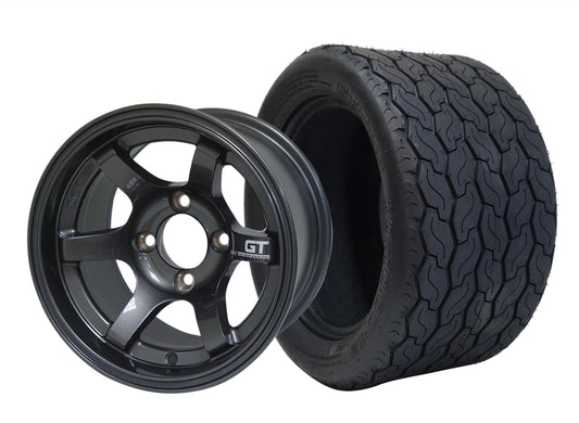 STEELENG 12″ GT Machined/Gunmetal Wheel + 20x10-12 Gecko Street Tire Combo — mounted wheel+tire combo photo (WH1211+TR1201)