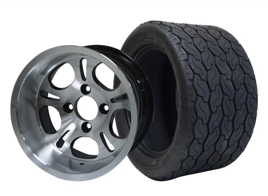 STEELENG 12″ Lightside Machined/Black Wheel + 20x10-12 Gecko Street Tire Combo — mounted wheel+tire combo photo (WH1213+TR1201)