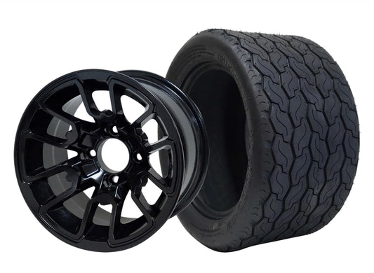 STEELENG 12″ Lizard Glossy Black Wheel + 20x10-12 Gecko Street Tire Combo — mounted wheel+tire combo photo (WH1214+TR1201)