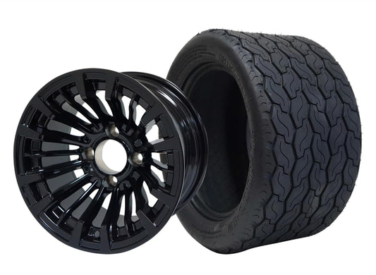 STEELENG 12″ Matador Glossy Black Wheel + 20x10-12 Gecko Street Tire Combo — mounted wheel+tire combo photo (WH1218+TR1201)