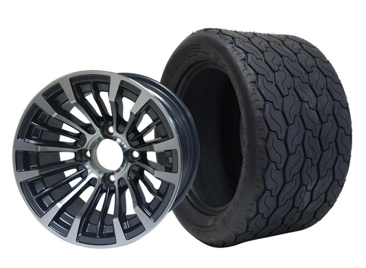 STEELENG 12″ Matador Machined/Gunmetal Wheel + 20x10-12 Gecko Street Tire Combo — mounted wheel+tire combo photo (WH1219+TR1201)