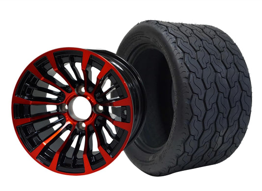 STEELENG 12″ Matador Red/Black Wheel + 20x10-12 Gecko Street Tire Combo — mounted wheel+tire combo photo (WH1220+TR1201)