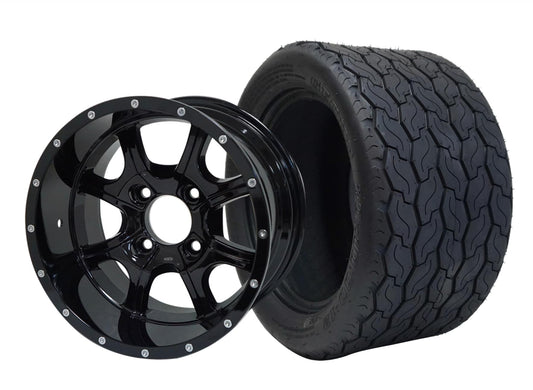 STEELENG 12″ Night Stalker Glossy Black Wheel + 20x10-12 Gecko Street Tire Combo — mounted wheel+tire combo photo (WH1221+TR1201)