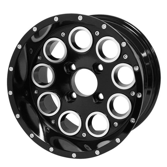 STEELENG 12″ Pioneer Glossy Black Wheel - Aluminum Alloy — single wheel product photo (SKU WH1224)