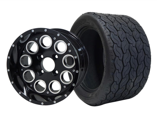 STEELENG 12″ Pioneer Glossy Black Wheel + 20x10-12 Gecko Street Tire Combo — mounted wheel+tire combo photo (WH1224+TR1201)