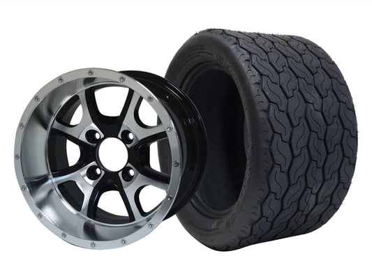 STEELENG 12″ Predator Machined/Black Wheel + 20x10-12 Gecko Street Tire Combo — mounted wheel+tire combo photo (WH1225+TR1201)