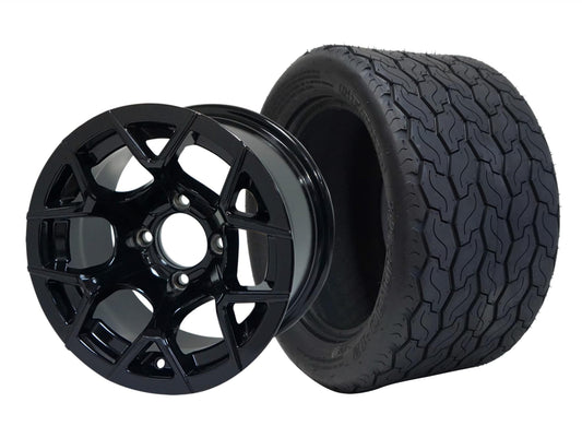 STEELENG 12″ Rally Glossy Black Wheel + 20x10-12 Gecko Street Tire Combo — mounted wheel+tire combo photo (WH1227+TR1201)