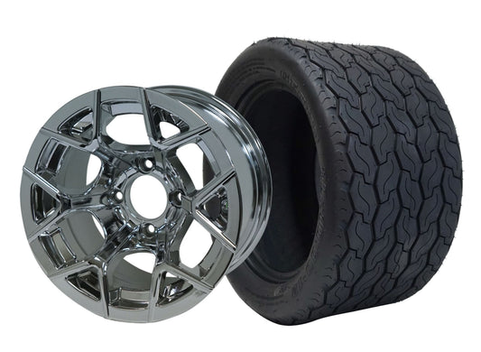 STEELENG 12″ Rally Chrome Wheel + 20x10-12 Gecko Street Tire Combo — mounted wheel+tire combo photo (WH1228+TR1201)