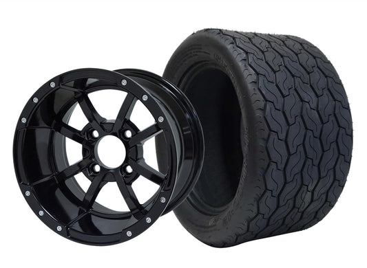 STEELENG 12″ Storm Trooper Glossy Black Wheel + 20x10-12 Gecko Street Tire Combo — mounted wheel+tire combo photo (WH1230+TR1201)