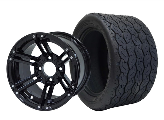 STEELENG 12″ Terminator Glossy Black Wheel + 20x10-12 Gecko Street Tire Combo — mounted wheel+tire combo photo (WH1236+TR1201)