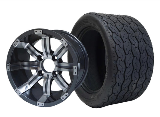 STEELENG 12″ Terminator Machined/Gunmetal Wheel + 20x10-12 Gecko Street Tire Combo — mounted wheel+tire combo photo (WH1238+TR1201)